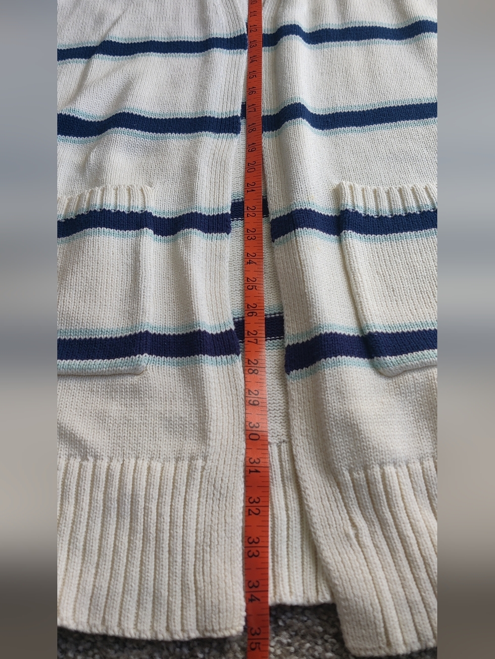 St John's Bay Navy Stripe White Open-Front Long Cardigan Sweater - Picture 5 of 8